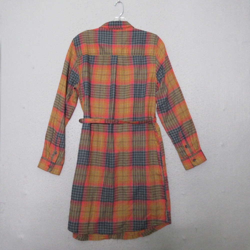 Toad&Co Shirt Dress M Orange Plaid Flannel Re-Form Outdoor Pockets Button NWT - Picture 2 of 10